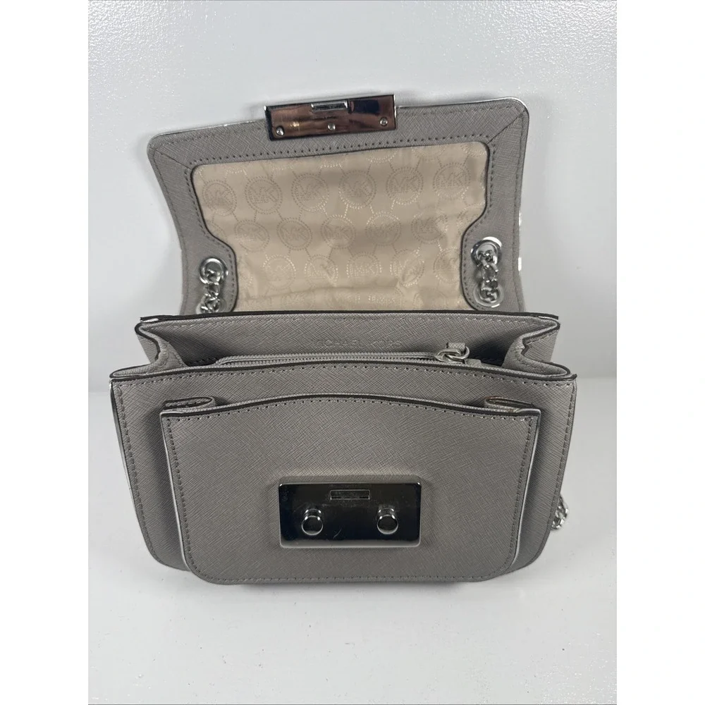 Michael Kors 30H3SOPF1L Sloan Specchio Shoulder Bag Flap Purse in Pearl Grey
